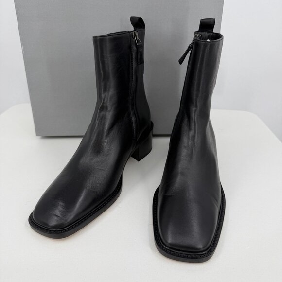 Everlane The City Boot in Black Leather sz 7 Women's Side Zip Block Heel Ankle - Picture 3 of 8